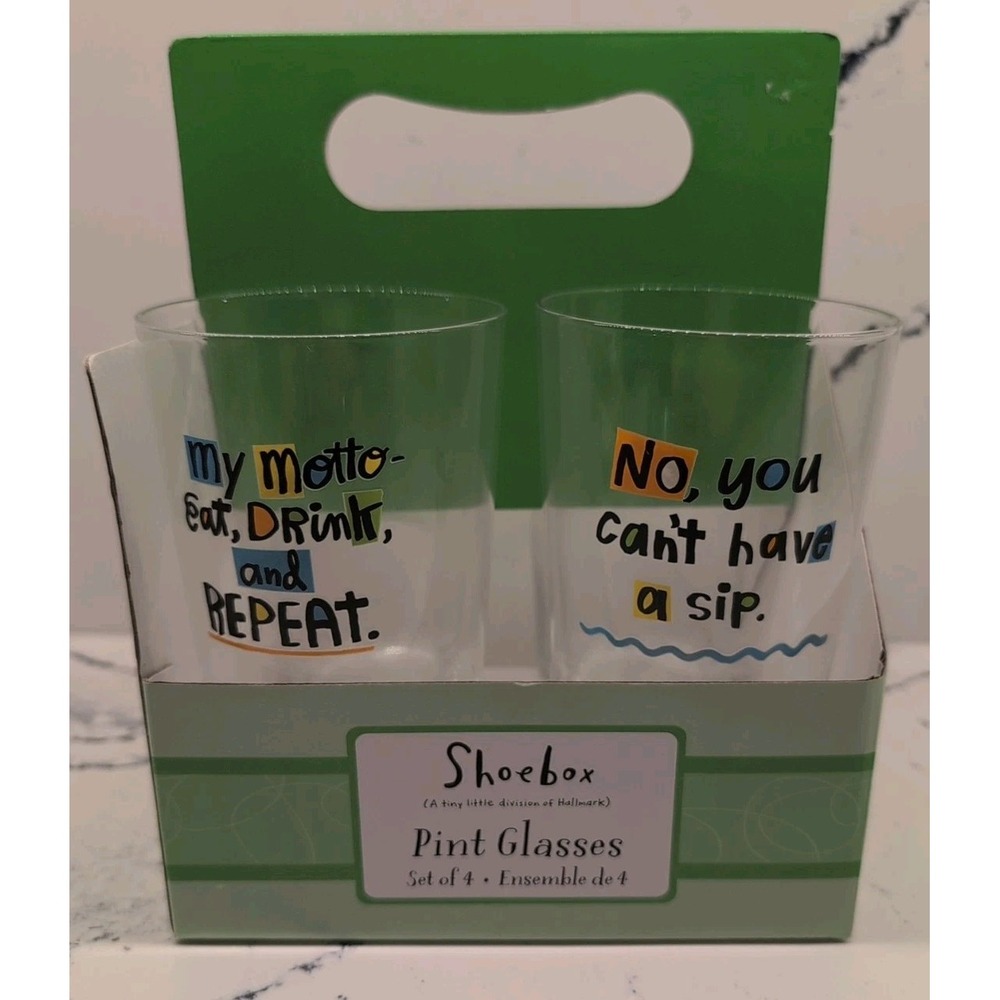 Hallmark Shoebox Pint Glasses Set 4 Different Dad Man‎ Cave NWT - Picture 2 of 4